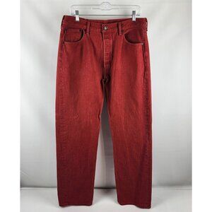 Levis 501 XX Jeans Mens 36x32 Red Straight Fit Button Fly Denim Hem Altered